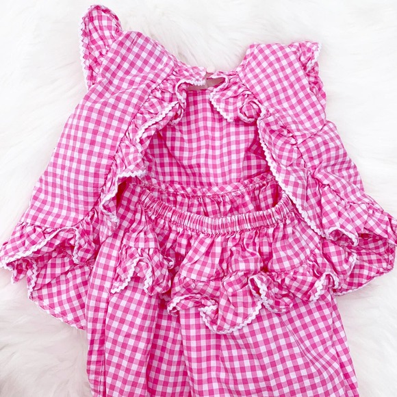 Ralph Lauren Pink Gingham Apron Bubble Romper | 6M - Picture 4 of 6